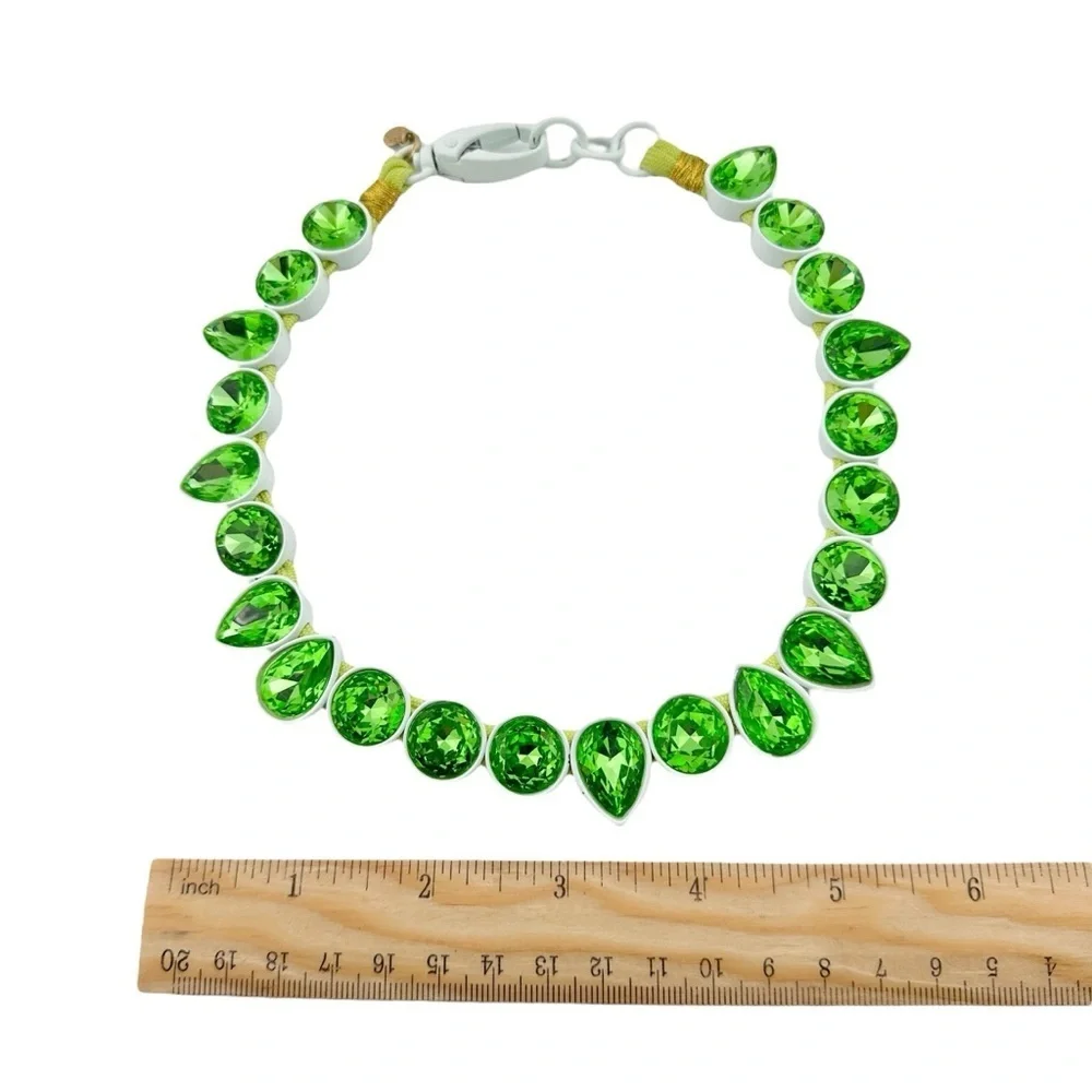 Rare J Crew Brulee Necklace in Green Enamel and Crystals
